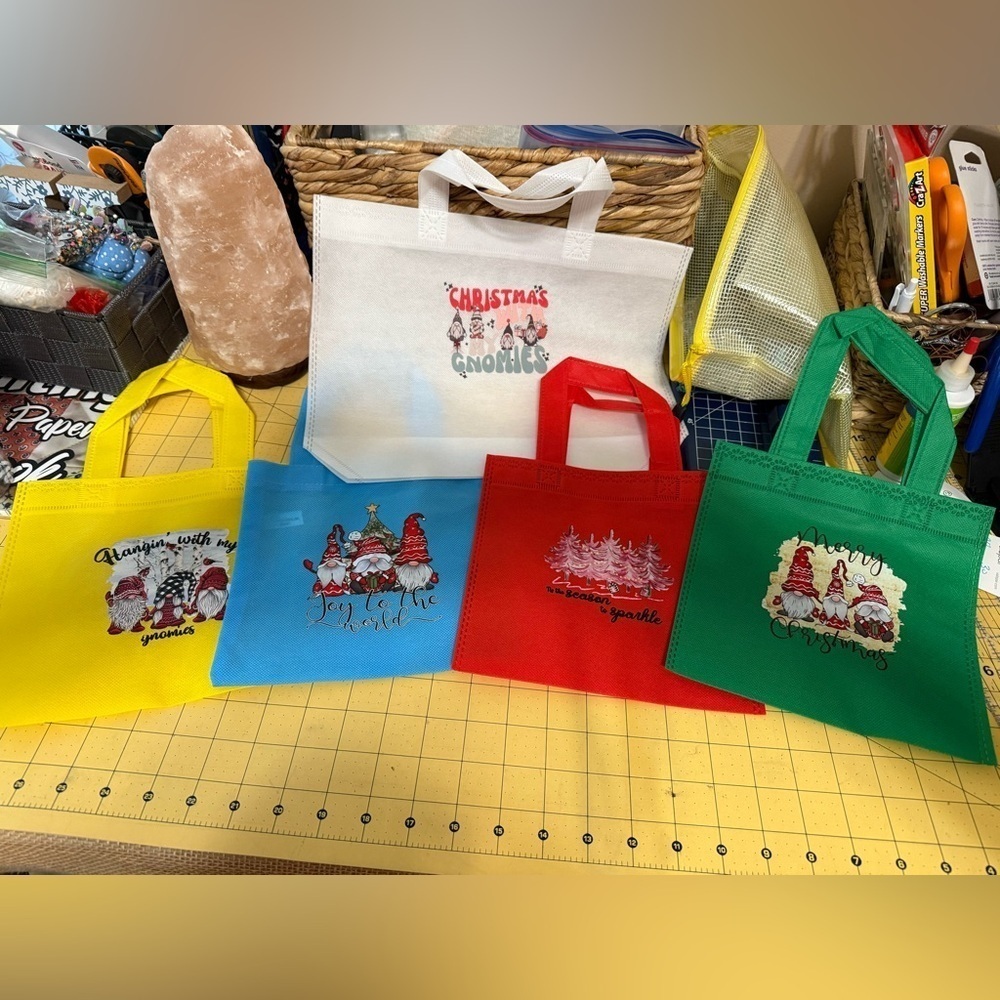 Hand Pressed Set of 5 Holiday Reusable Gift Bags!